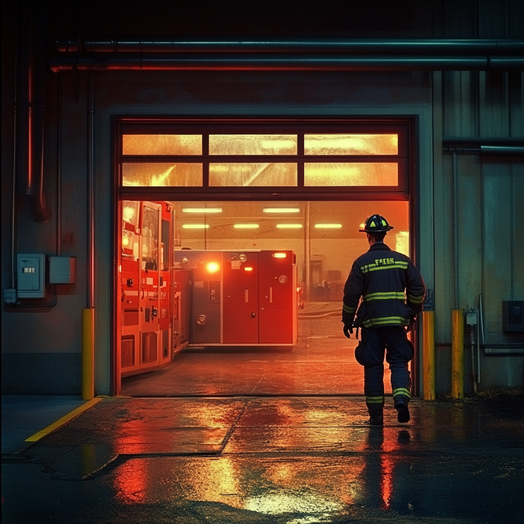 Un bombero llegando al trabajo | Fuente: Midjourney