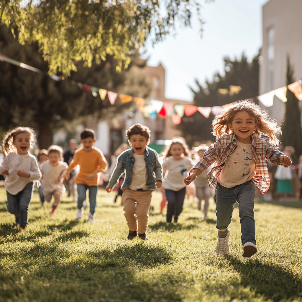 Niños corriendo en el patio de una escuela | Fuente: Midjourney