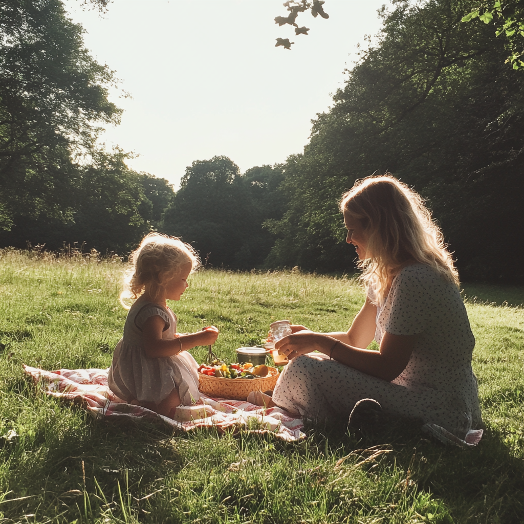 Un dúo de madre e hija haciendo un picnic | Fuente: Midjourney