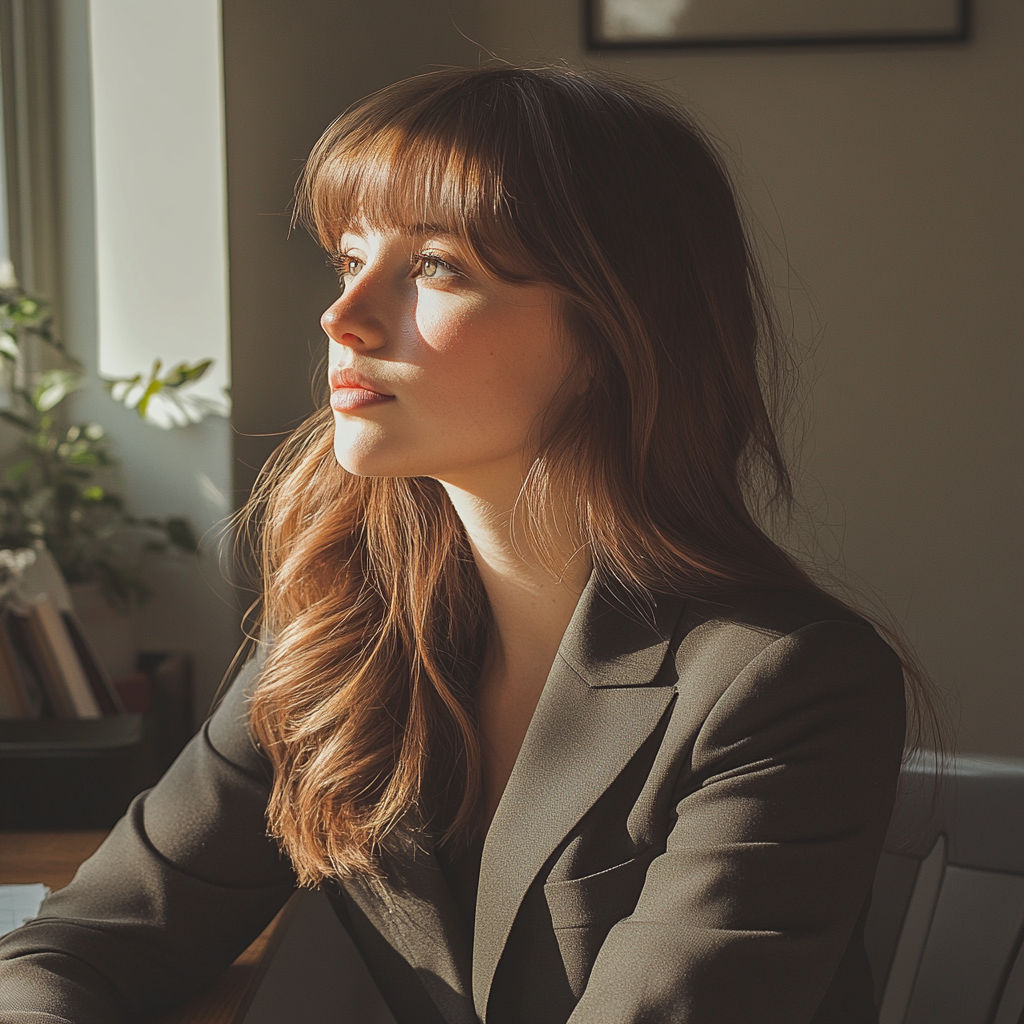 Una mujer sentada en su escritorio | Fuente: Midjourney