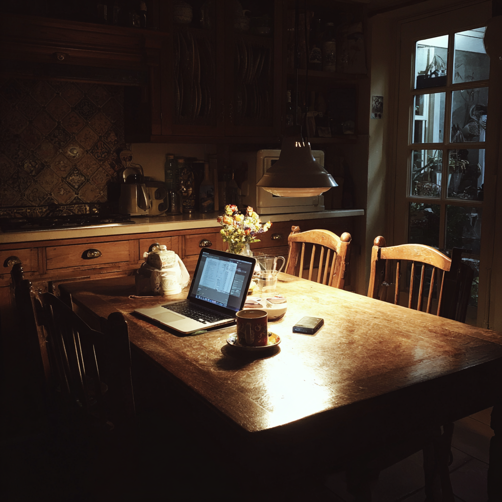 Un portátil abierto sobre una mesa | Fuente: Midjourney