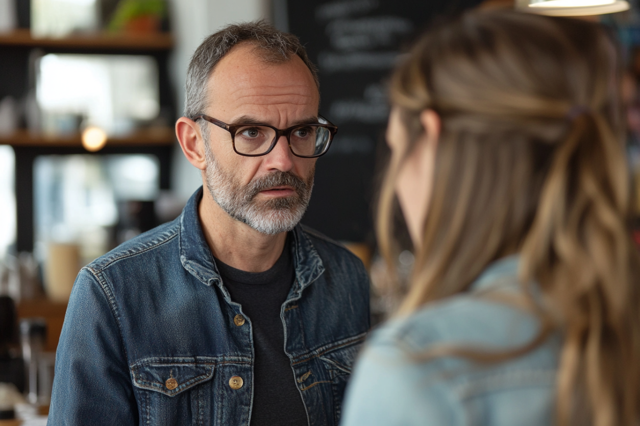 Un hombre hablando con una mujer | Fuente: Midjourney