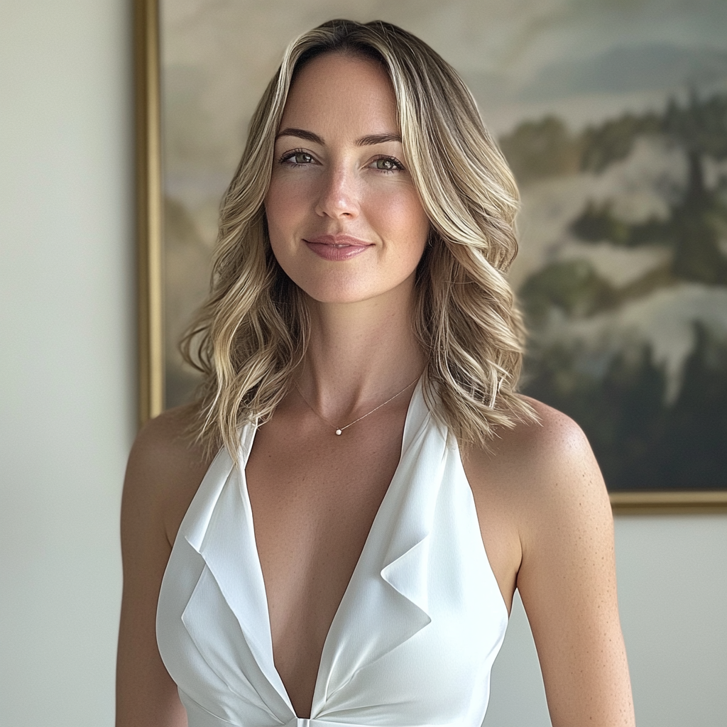 Una mujer con un elegante vestido blanco | Fuente: Midjourney