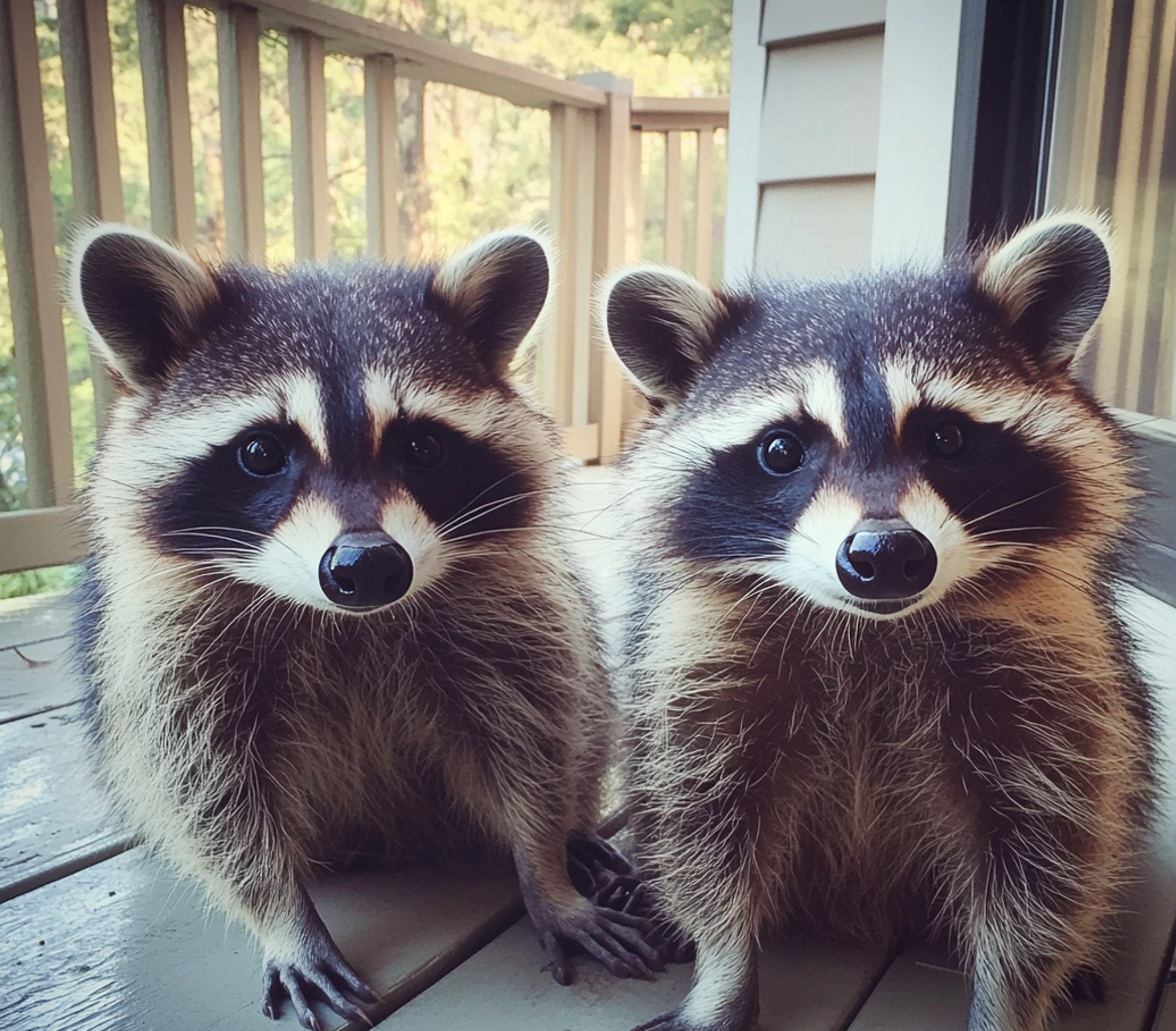 Dos mapaches sentados al aire libre | Fuente: Midjourney