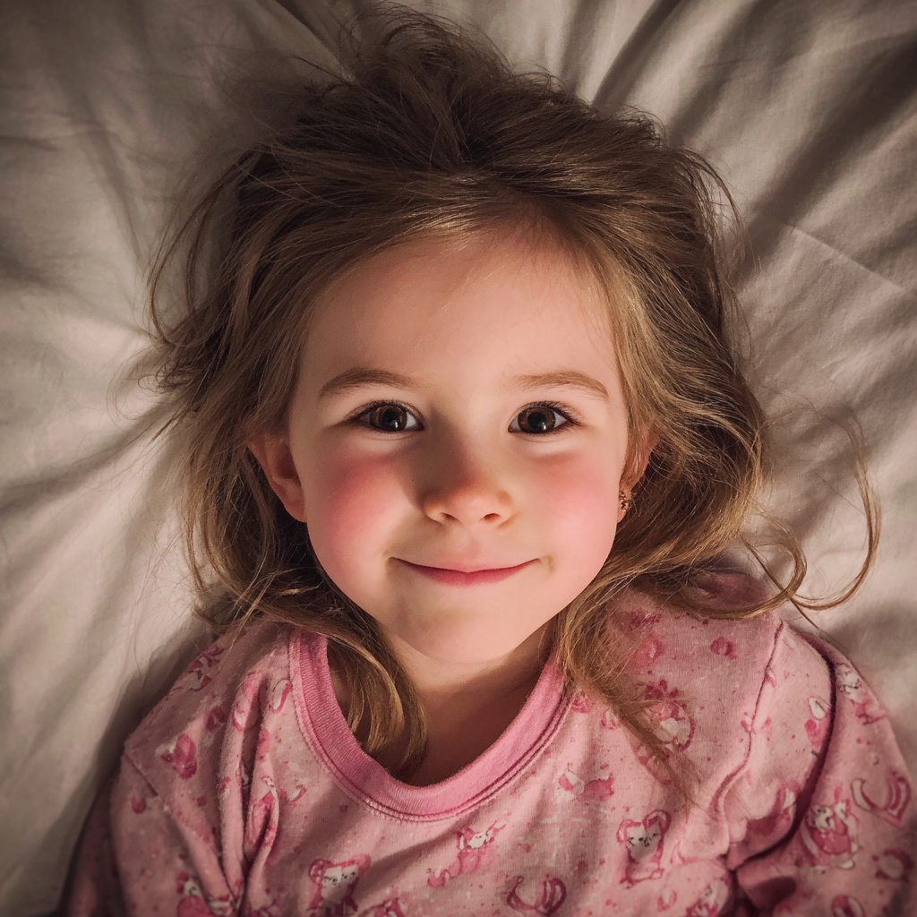Una niña sonriente en pijama | Fuente: Midjourney