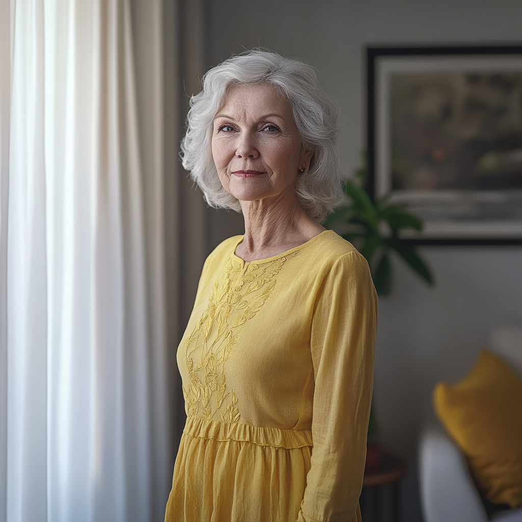 Una mujer mayor con un vestido amarillo | Fuente: Midjourney