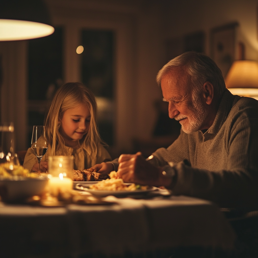 Un abuelo cenando con su nieta | Fuente: Midjourney