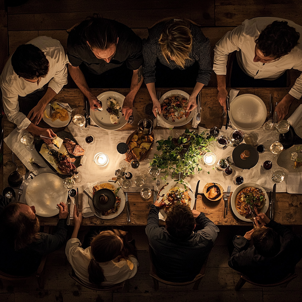 Una vista aérea de la gente en una cena | Fuente: Midjourney