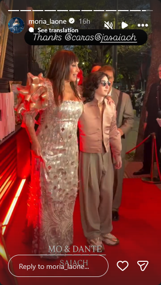 Moria Casán y su nieto Dante Della Paolera en la alfombra roja de la gala de CARAS Moda | Fuente: Instagram Stories/moria_laone