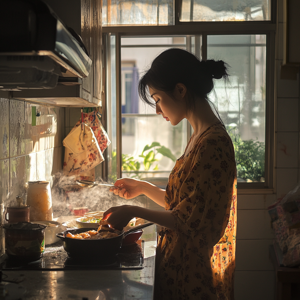 Una mujer preparando el desayuno | Fuente: Midjourney