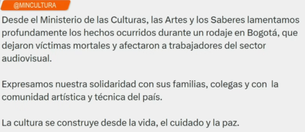 El Ministerio de las Culturas, las Artes y los Saberes emitió un pronunciamiento oficial lamentando lo ocurrido en el set de "Sin senos sí hay paraíso". | Fuente: Youtube/ EL TIEMPO.