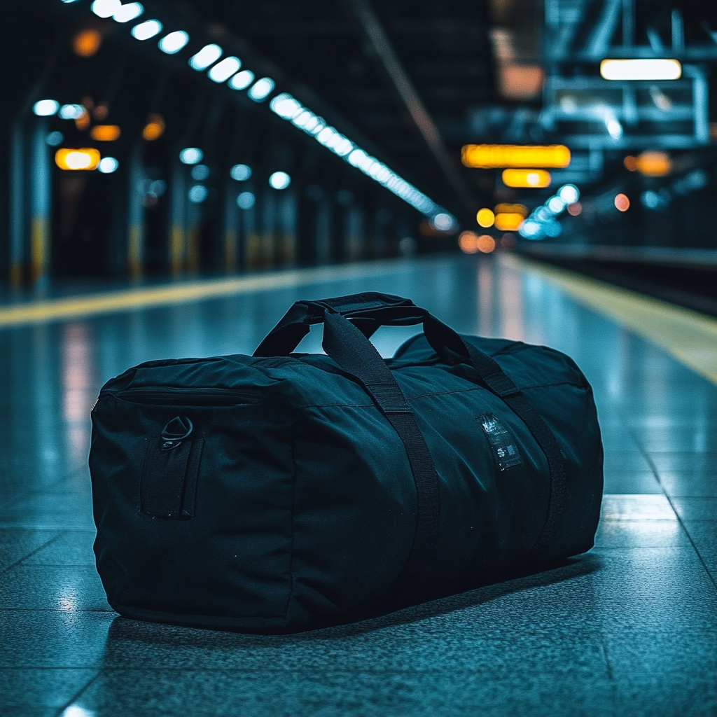 Un bolso de viaje negra en una estación de tren | Fuente: Pexels