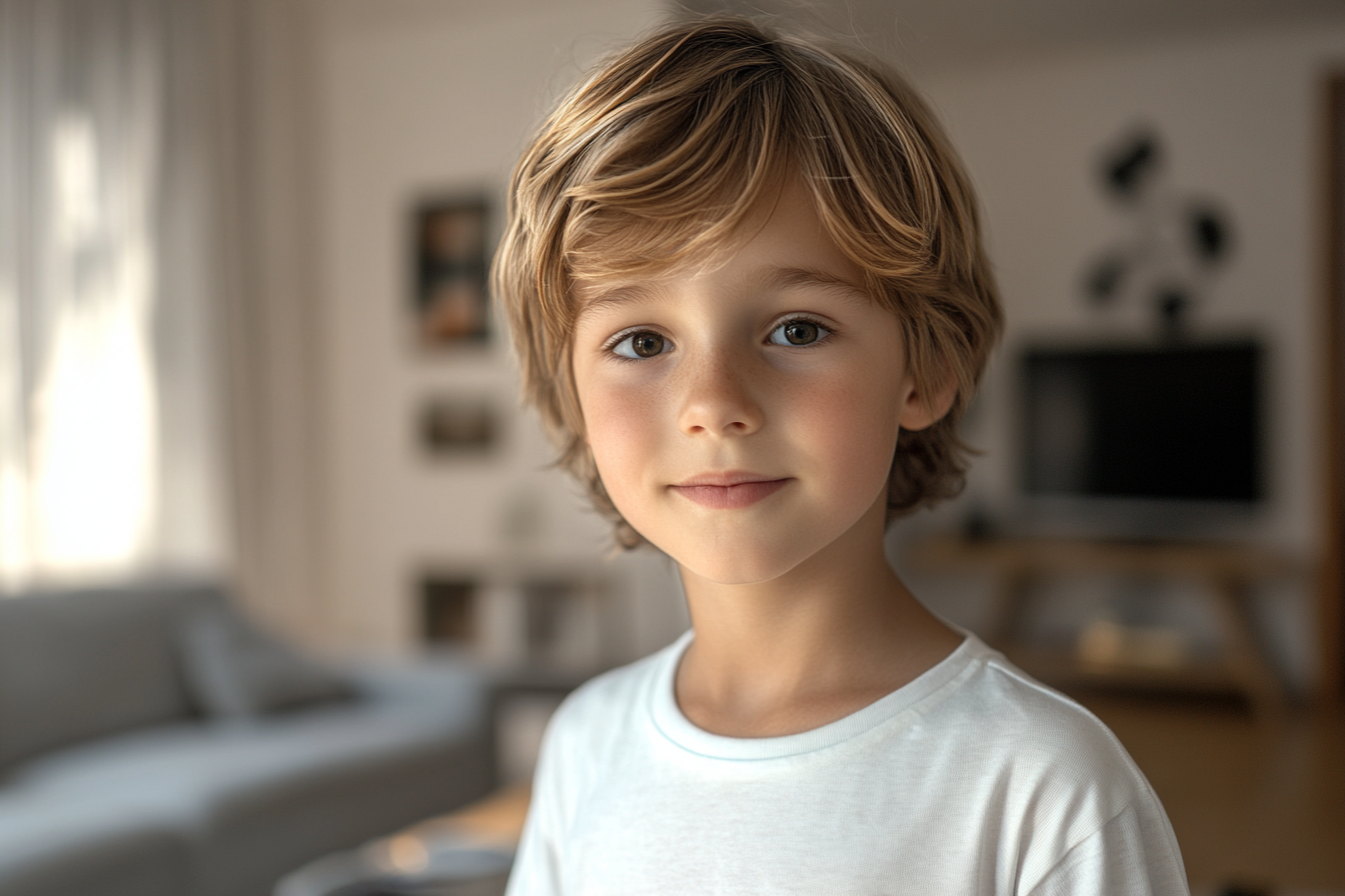 Un niño de pie en un salón | Fuente: Midjourney