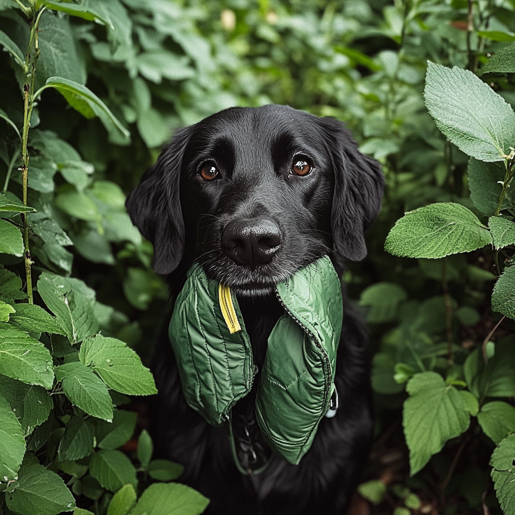 Un perro negro entre los arbustos | Fuente: Midjourney