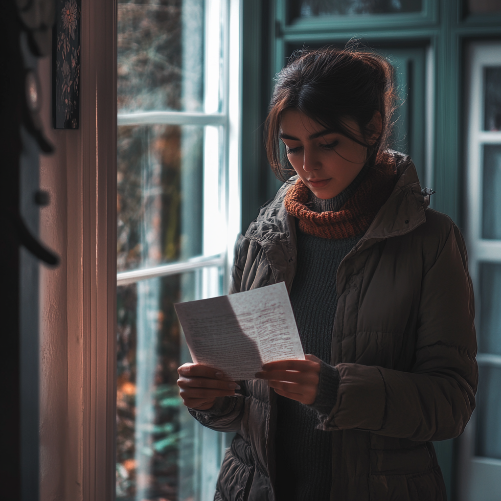 Mujer confundida leyendo una carta | Fuente: Midjourney