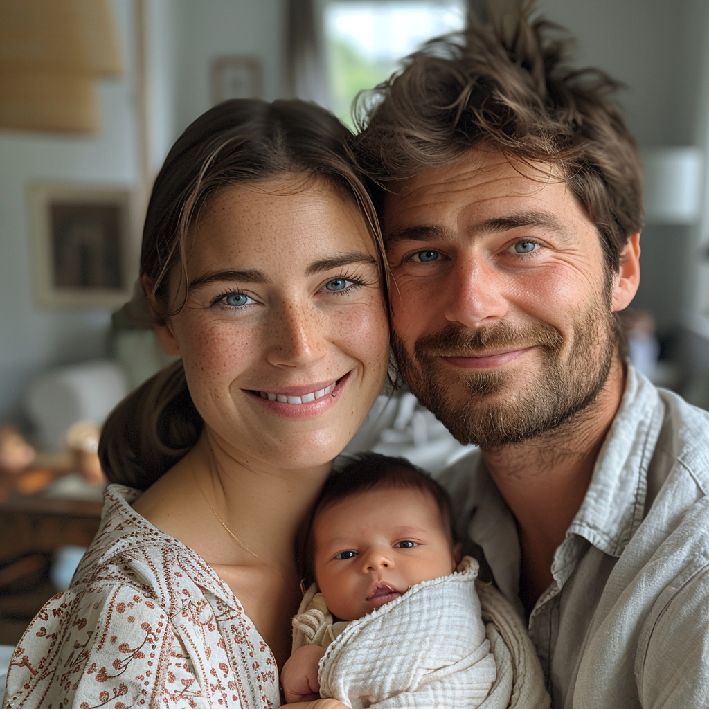 Nina y Mark felices con su bebé | Fuente: Midjourney