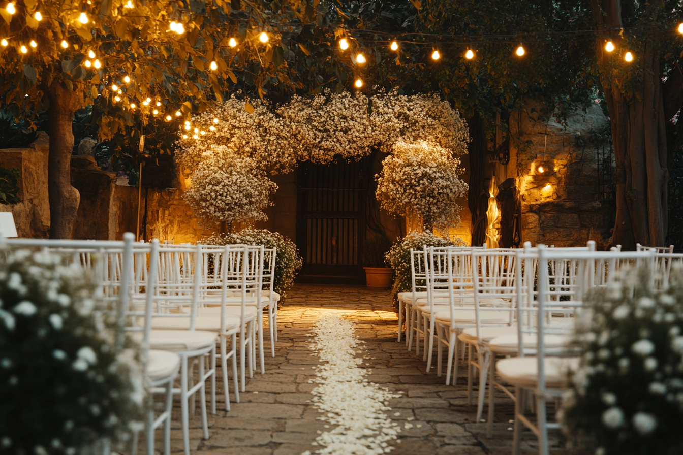 Preparativos de boda con temática de jardín | Fuente: Midjourney