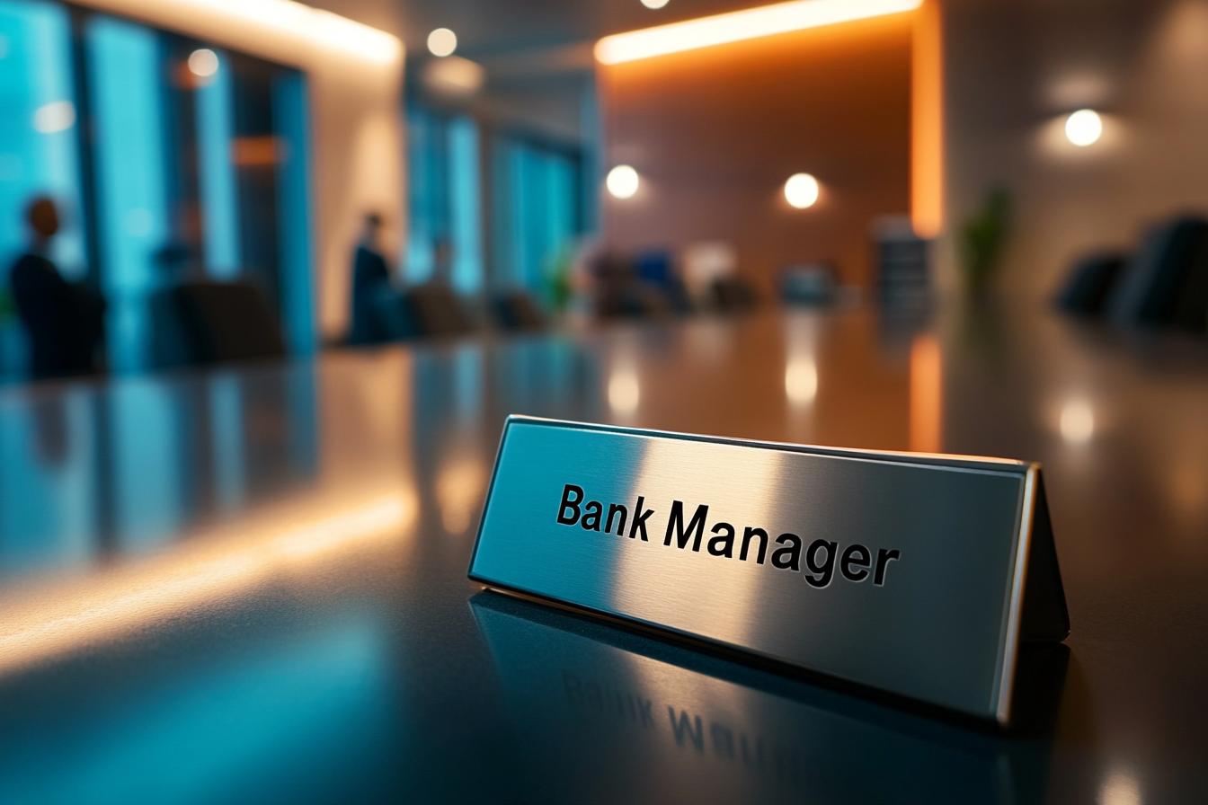 Placa de identificación de un director de banco | Fuente: Midjourney
