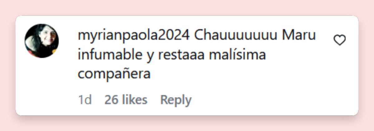 Comentario de una persona sobre las reacciones de Maru Botana en "MasterChef Celebrity" | Fuente: Instagram/teconte_ar
