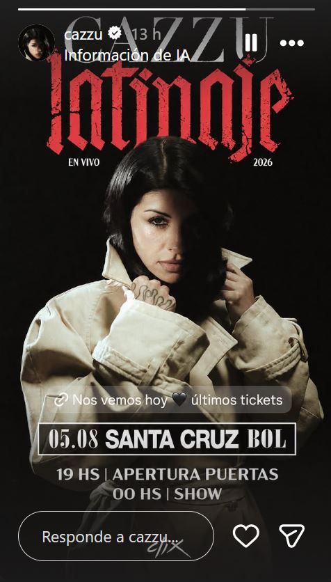 Afiche promocional para el concierto de Cazzu en Bolivia | Fuente: Instagram/cazzu