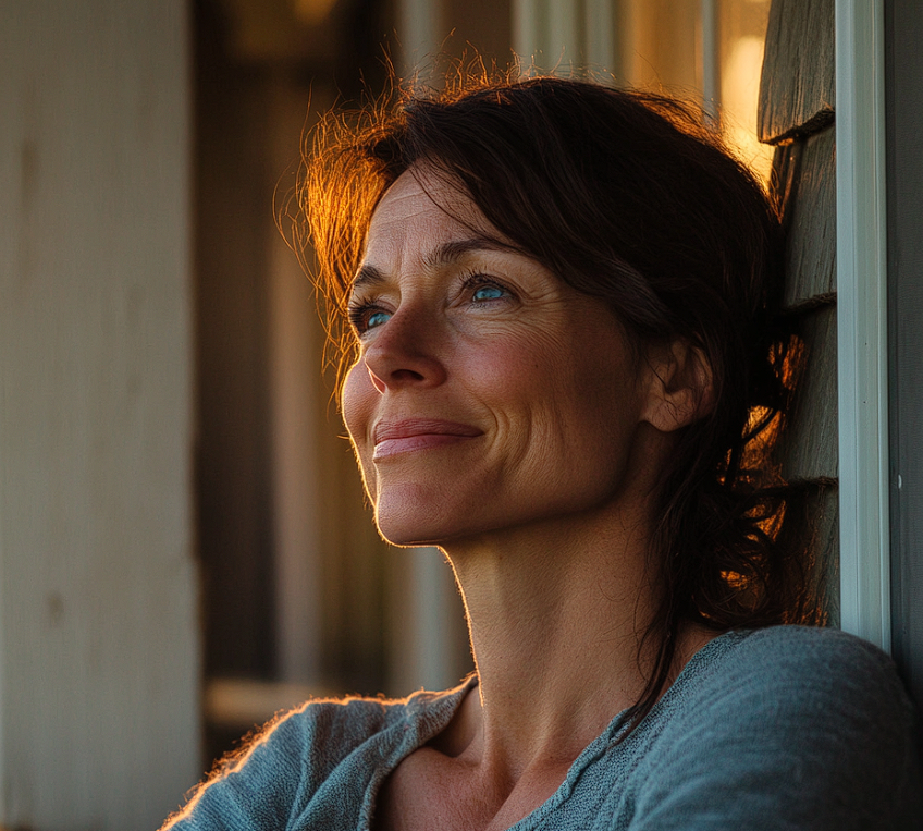 Una mujer emocionada viendo salir el sol | Fuente: Midjourney