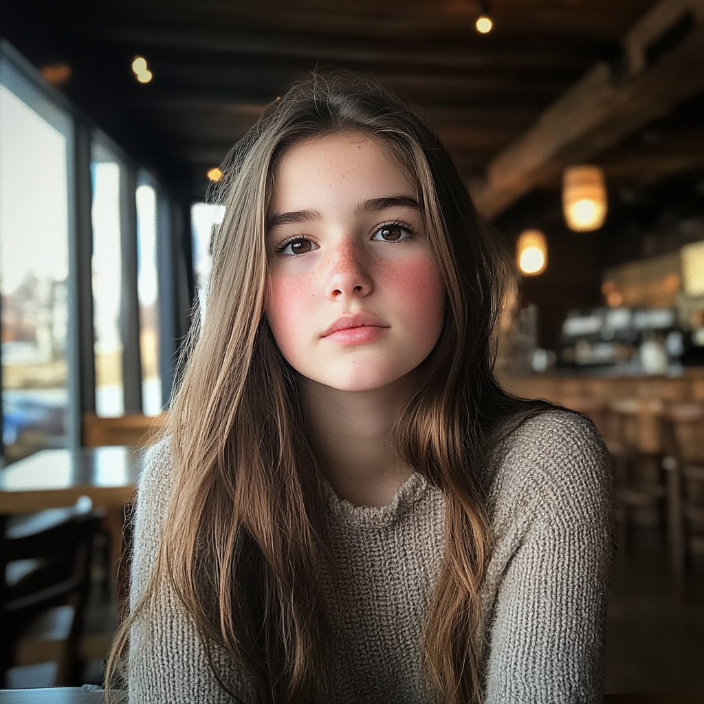 Una adolescente sentada en una cafetería | Fuente: Midjourney