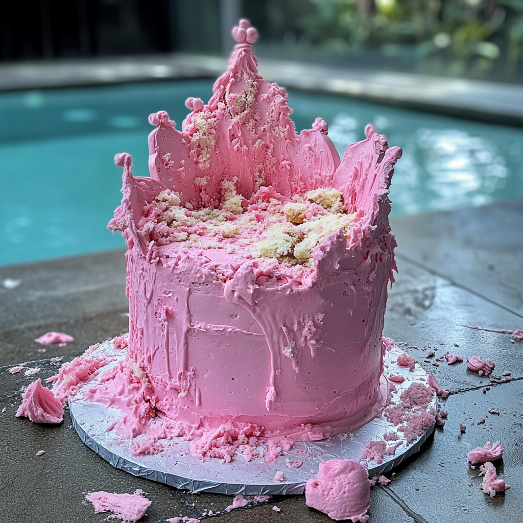 Un pastel de cumpleaños arruinado | Fuente: Midjourney