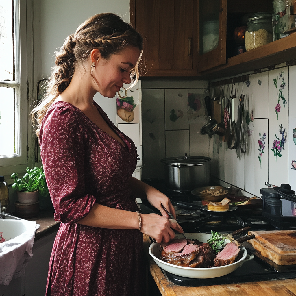 Una mujer ocupada en la cocina | Fuente: Midjourney