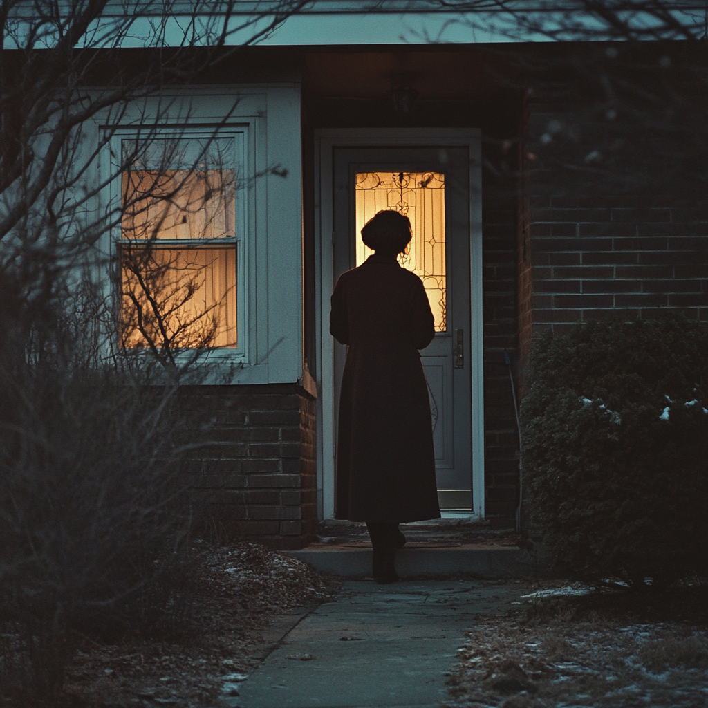 Una mujer saliendo de su casa | Fuente: Midjourney