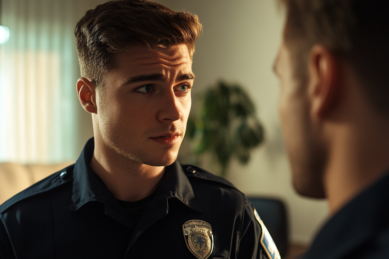 Un agente de policía hablando con un hombre | Fuente: Midjourney