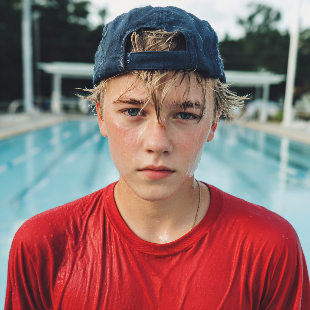 Un adolescente preoccupato in piedi con i vestiti bagnati | Fonte: Midjourney