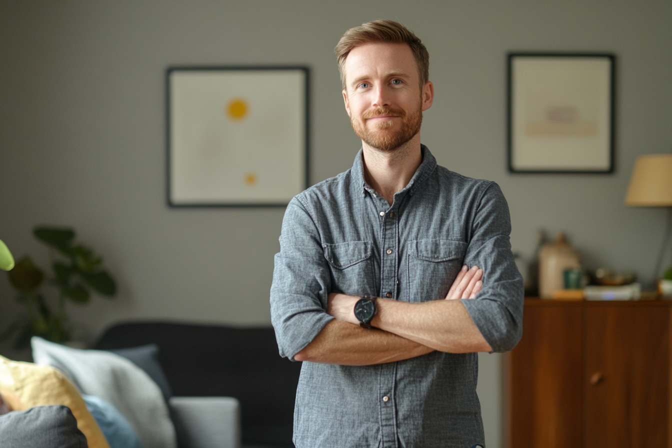 Un hombre sonriente en un salón | Fuente: Midjourney