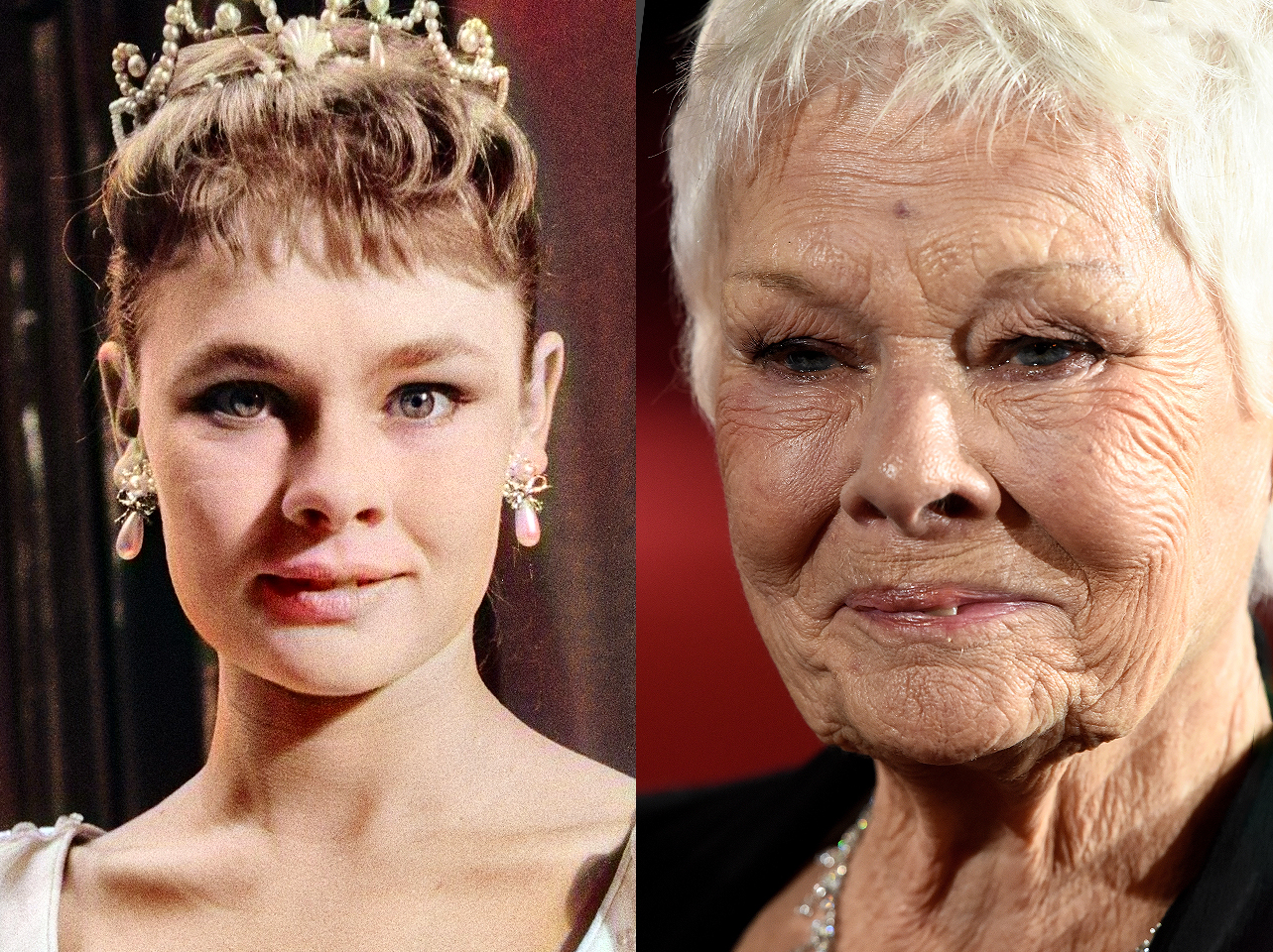 Judi Dench en sus años jóvenes y en la actualidad. | Fuente: Getty Images