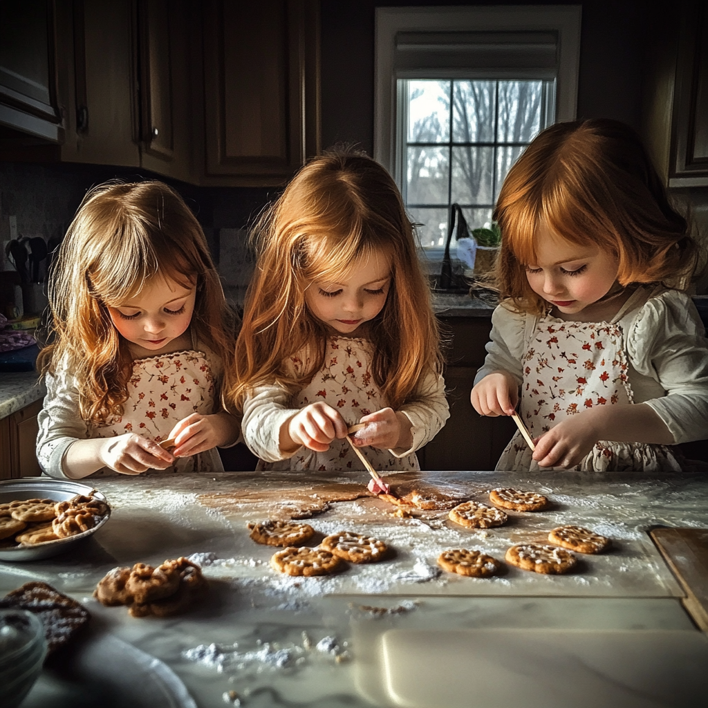 Trillizas decorando galletas | Fuente: Midjourney