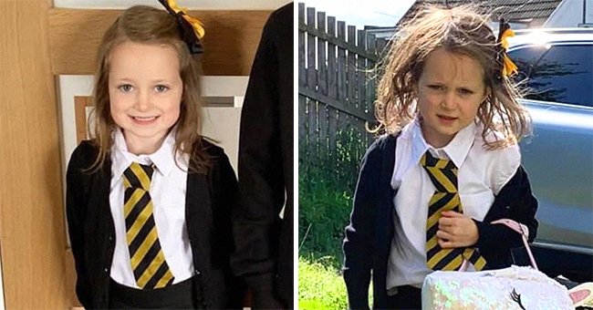 Una niña antes y después del primer día de escuela. | Foto: facebook.com/InspirationalQuotesHub