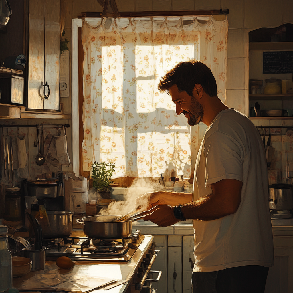 Un hombre cocinando | Fuente: Midjourney