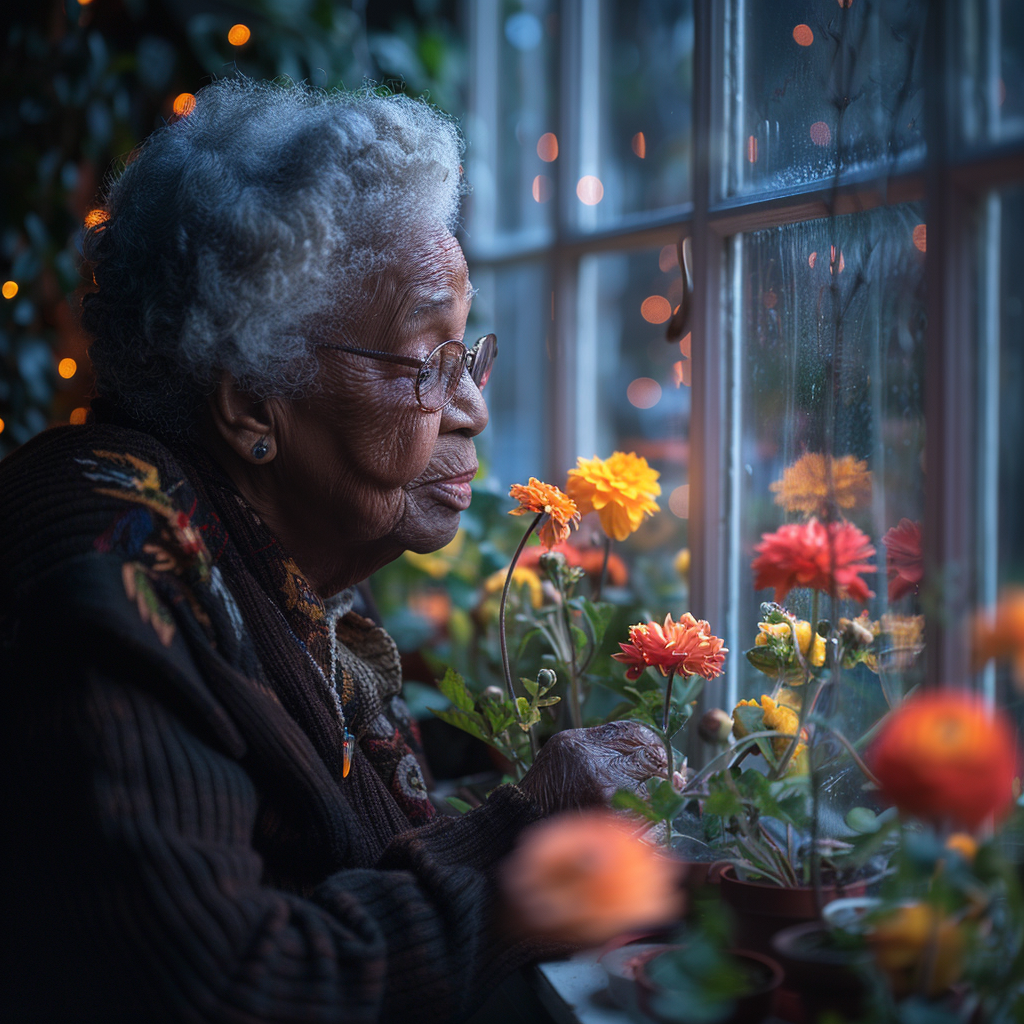 La abuela de Leo cuida de sus flores | Fuente: Midjourney