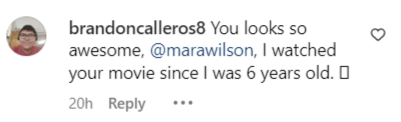 "Te ves tan marvillosa, @marawilson. Veo tu película desde que tengo seis años." | Comentario dejado bajo una foto que Mara Wilson publicó en Instagram en 2023. | Foto: instagram.com/marawilson/?hl=en