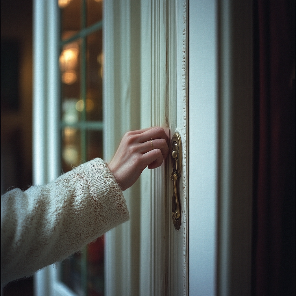 La mano de una mujer llamando a una puerta | Fuente: Midjourney