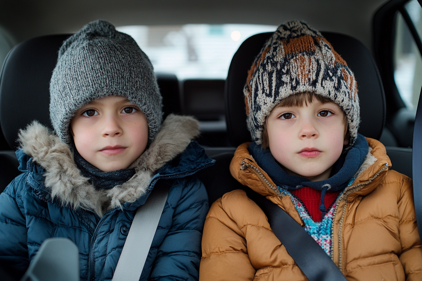 Dos niños abrigados en un Automóvil | Fuente: Midjourney