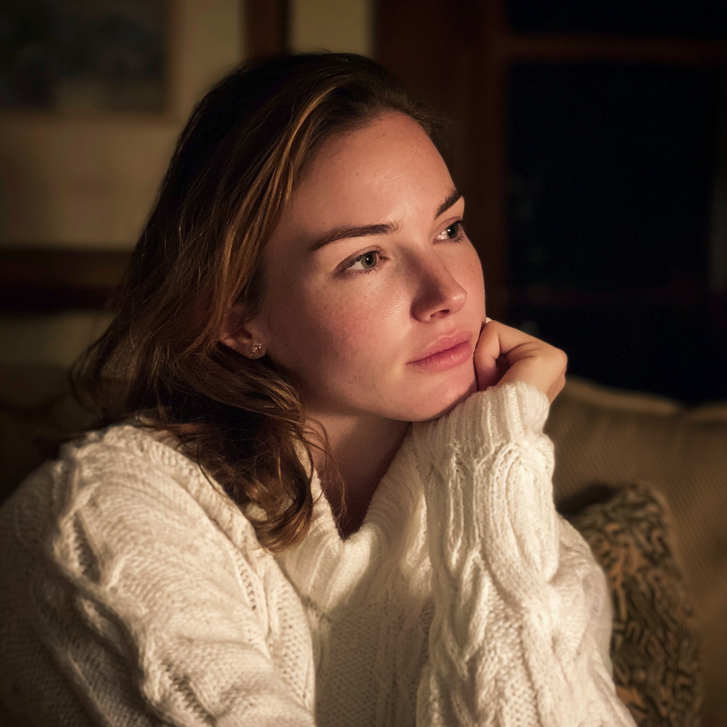 Una mujer sentada y escuchando atentamente | Fuente: Midjourney