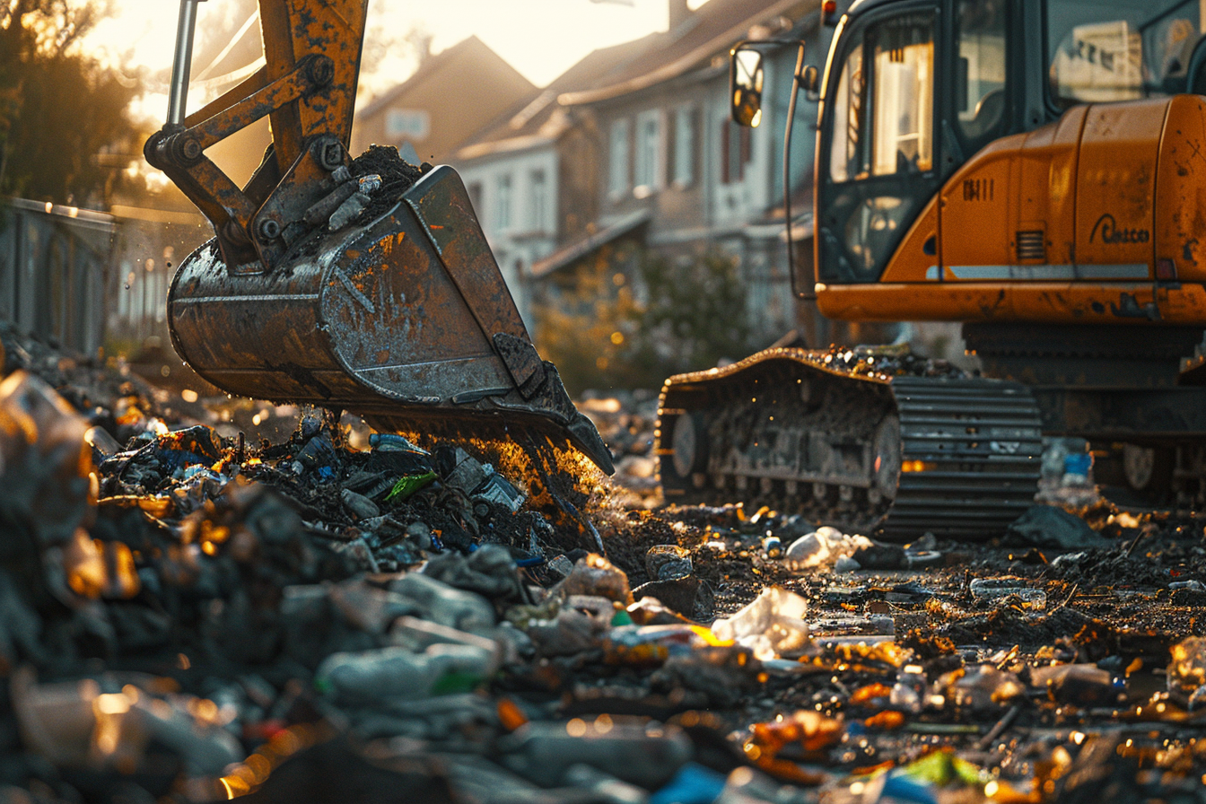 Primer plano de una excavadora recogiendo basura | Fuente: Midjourney