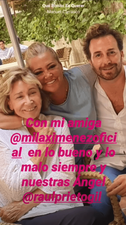 Belén Estaban, Mila Ximénez y Raúl Prieto en una terraza de Madrid. │Foto: Instagram/belenestebanmenendez
