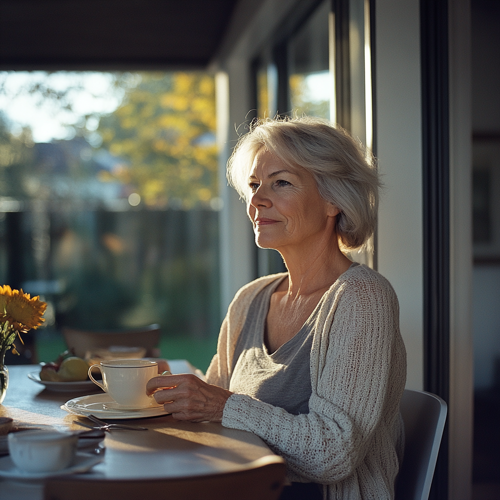 Una mujer mayor tomando el té | Fuente: Midjourney