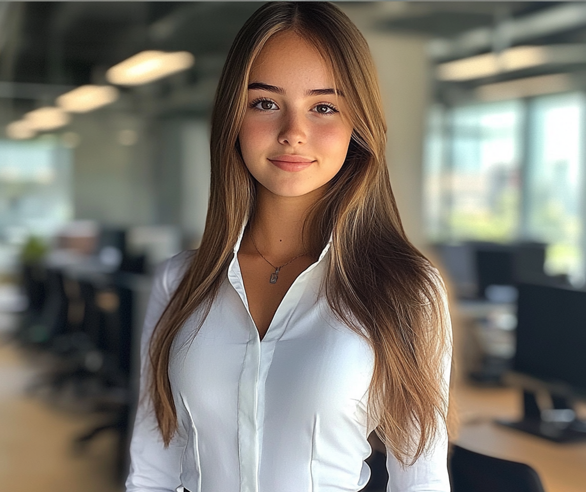 Una mujer joven de pie en una oficina | Fuente: Midjourney