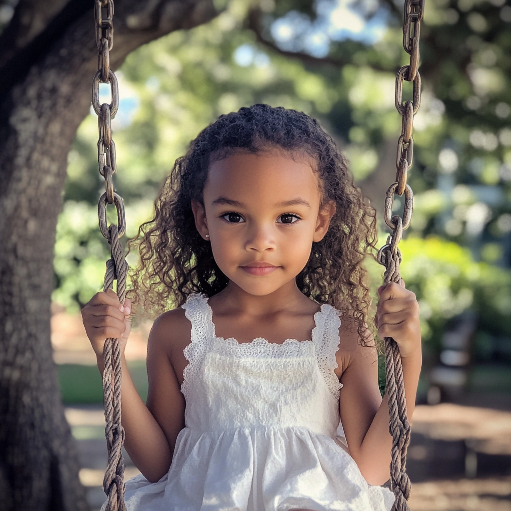 Una niña sentada en un columpio | Fuente: Midjourney