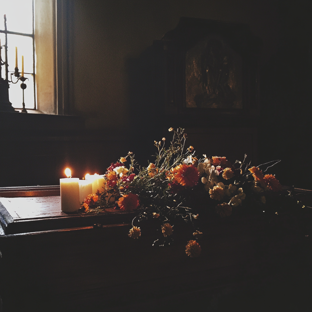 Un ataúd cerrado en un funeral | Fuente: Midjourney