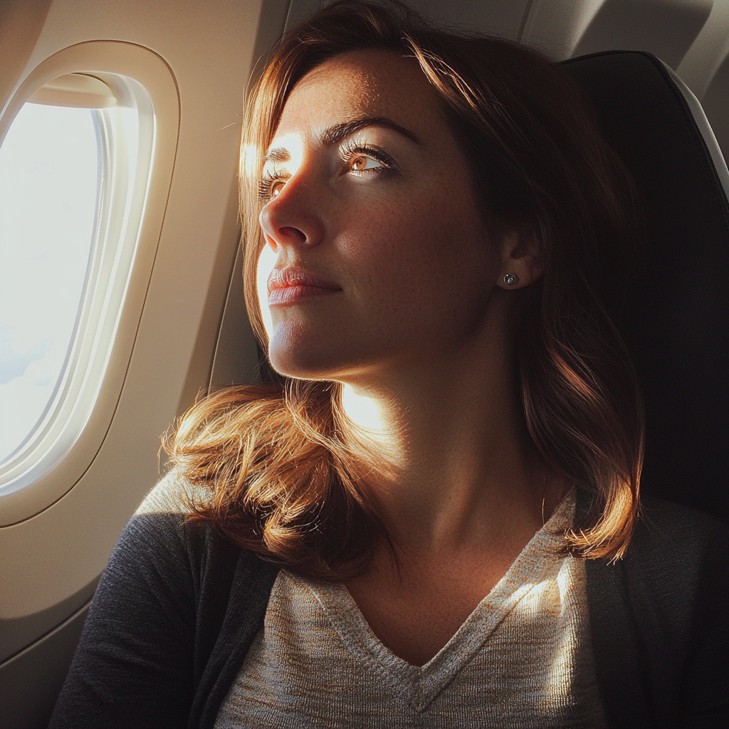 Una mujer sentada en un avión | Fuente: Midjourney