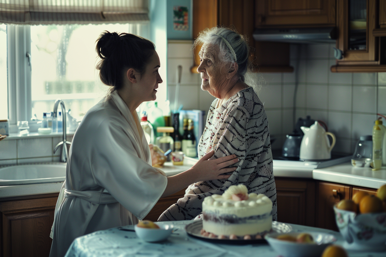 Dos mujeres hablando en una cocina | Fuente: Midjourney