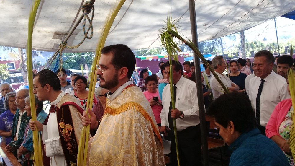 Sacerdote entrando a la misa de domingo de ramos.| Fuente: Wikimedia Commons